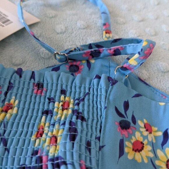NEW ZARA Blue floral crop top bra smocked back adjustable straps sz Large - Picture 2 of 5
